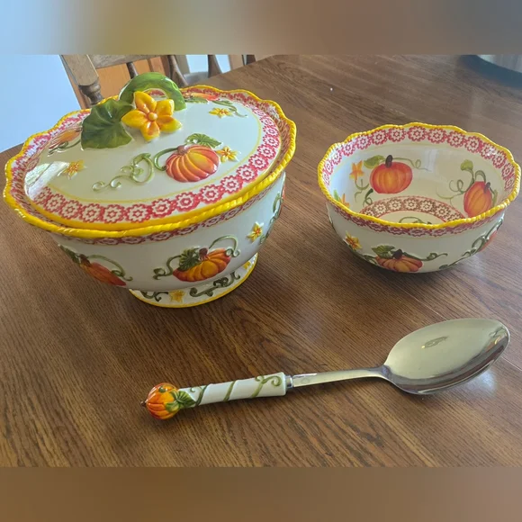 5 Piece Temptations Fall Ceramic Serving Bowl Dish Set - Picture 2 of 16